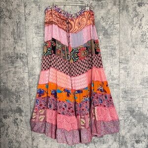 Vibrant Patchwork Maxi Skirt - Pink and Orange